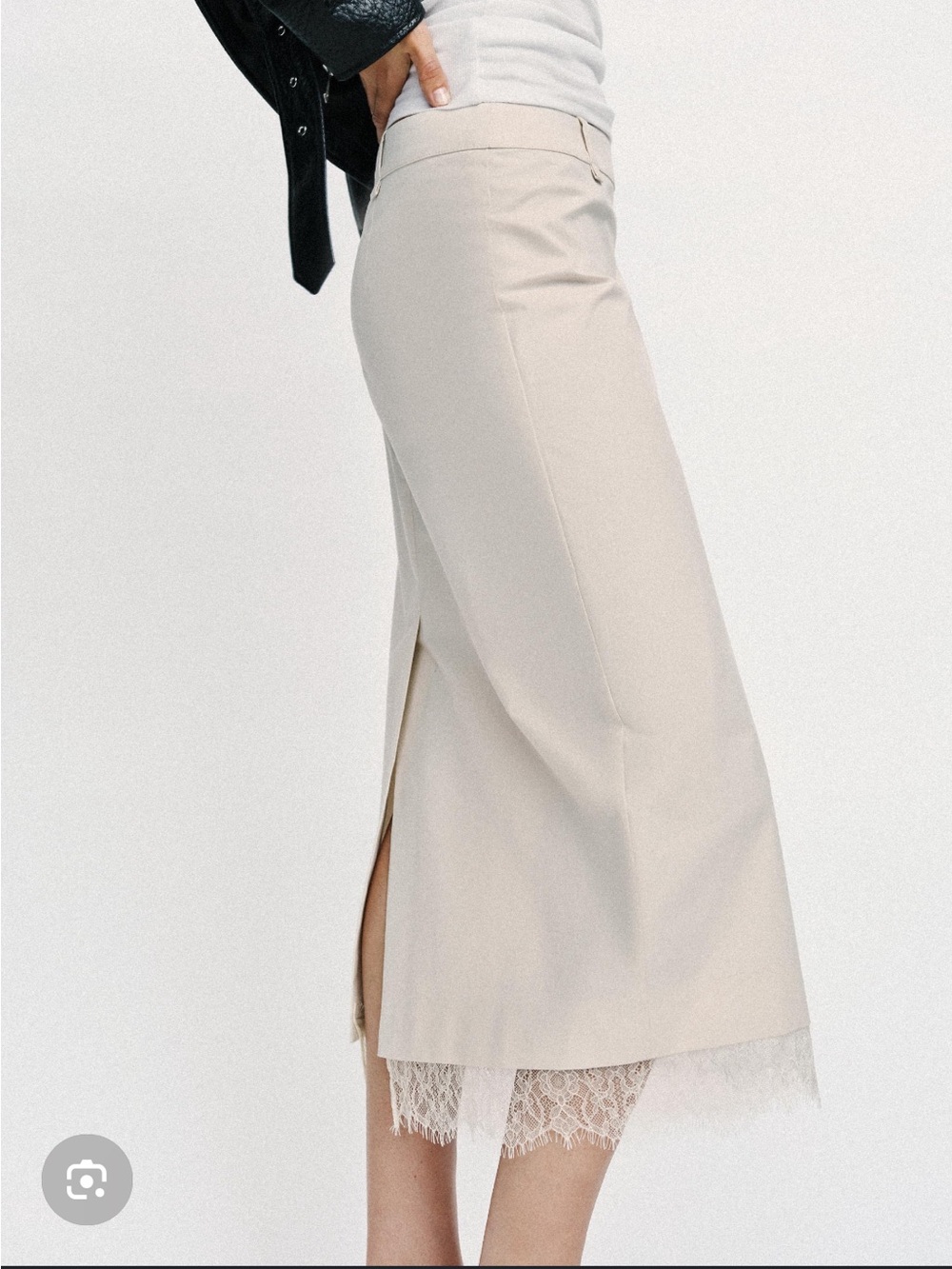 Zara Cream Midi Skirt with Lace Trim